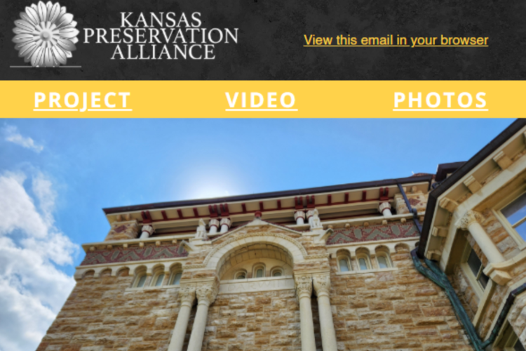 Kansas Preservation Alliance (KPA) email about the board's trip to Dyche Hall at Kansas State University, which is a nominee and winner of their award round.
